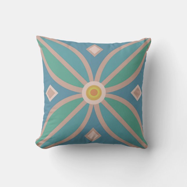 Decorative pattern pretty teals and pinks cushion (Front)
