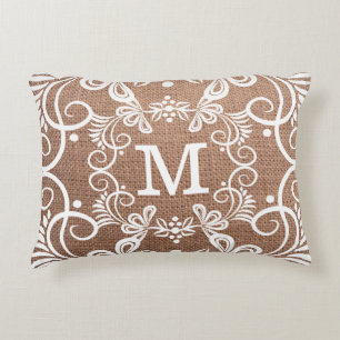 Decorative Pattern Rustic Burlap Monogram Decorative Cushion