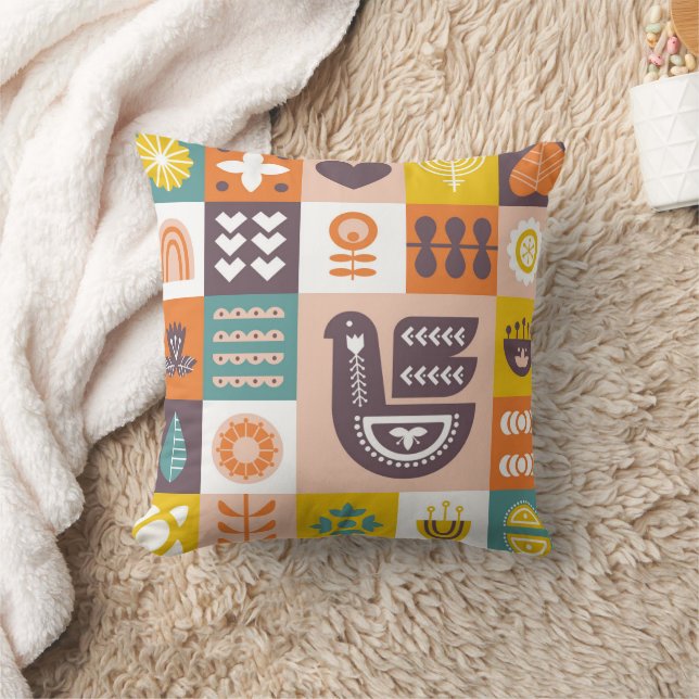 Decorative pattern with birds and floral elements  cushion (Blanket)