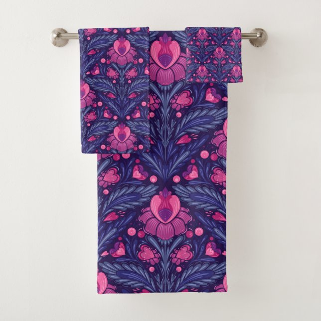 Decorative pattern with hearts bath towel set (Insitu)