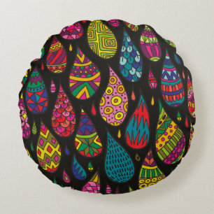 Decorative patterned drops seamless background. Br Round Cushion