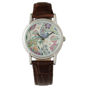 Decorative Peacock and Colourful Flowers Watch