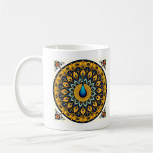 Decorative peacock bird on white coffee mug