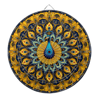 Decorative peacock bird on white dartboard