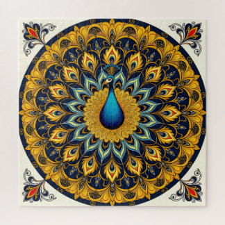 Decorative peacock bird on white jigsaw puzzle