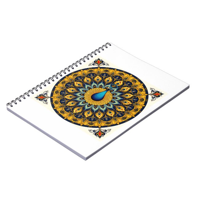 Decorative peacock bird on white notebook (Left Side)