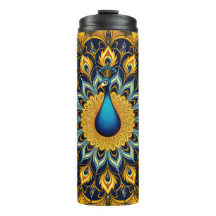 Decorative peacock bird on white thermal tumbler