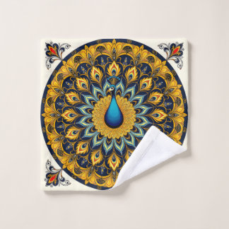 Decorative peacock bird on white wash cloth