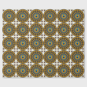 Decorative peacock bird on white wrapping paper