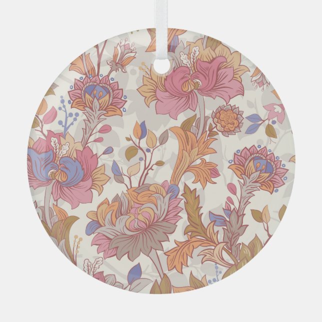 Decorative peonies: colourful floral pattern. glass tree decoration (Front)