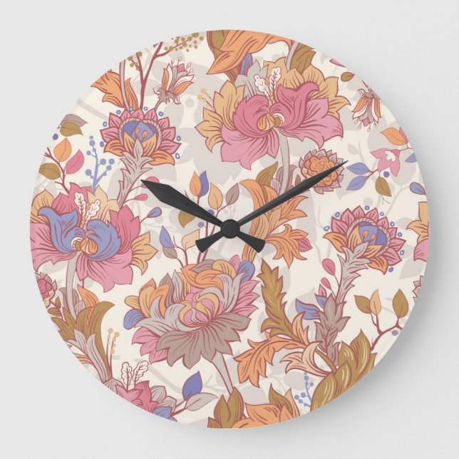 Decorative peonies: colourful floral pattern. large clock (Front)