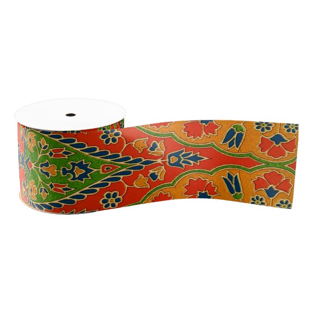 Decorative Persian Floral Print Grosgrain Ribbon (Spool)