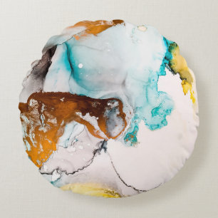 Decorative Picture. Decorative Paint. Alcohol Ink Round Cushion