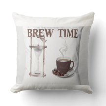 Decorative Pillow "Brew Time" – Hourglass and Coff