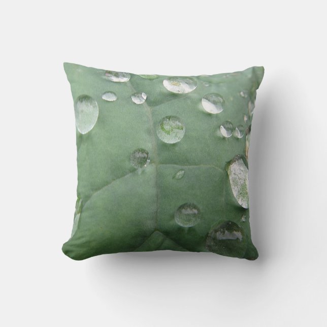 Decorative pillow water drops on green-gray leaf (Front)