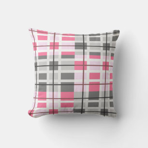 Decorative Pink and Grey Plaid Pattern Cushion