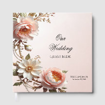Decorative Pink and White Flowers Guest Book