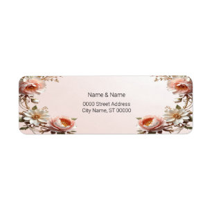 Decorative Pink and White Flowers Return Address Label