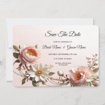 Decorative Pink and White Flowers Save The Date
