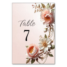 Decorative Pink and White Flowers Table Number