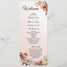 Decorative Pink and White Flowers Wedding Program