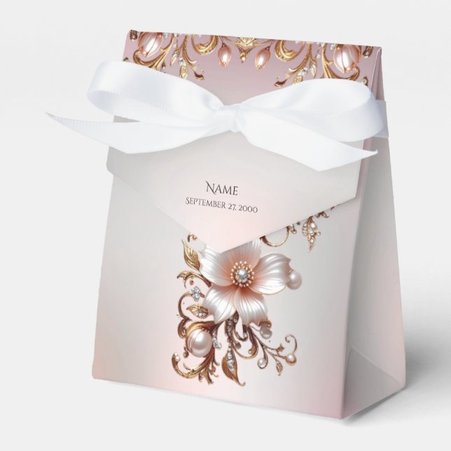 Decorative Pink Floral Favour Box (Front Side)