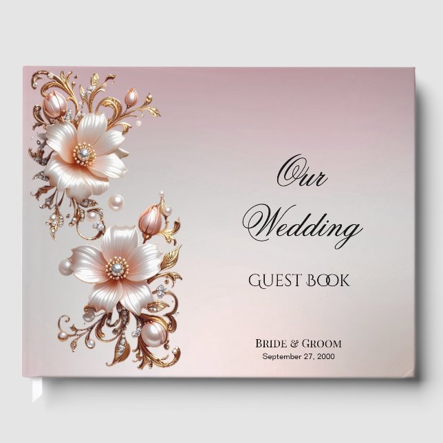 Decorative Pink Floral Guest Book (Front)