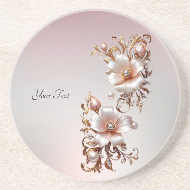 Decorative Pink Floral Sandstone Coaster (Front)