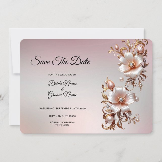 Decorative Pink Floral Save The Date (Front)