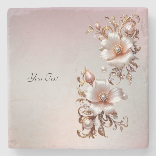 Decorative Pink Floral Stone Coaster (Front)