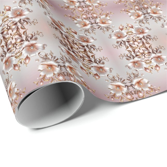 Decorative Pink Floral Wrapping Paper (Roll Corner)
