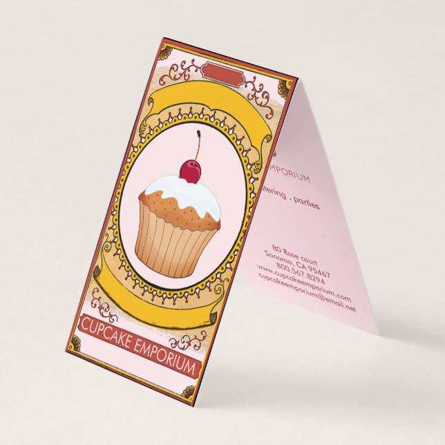 Decorative Pink Gold Cupcake Logo Cupcake Maker Business Card (Front)