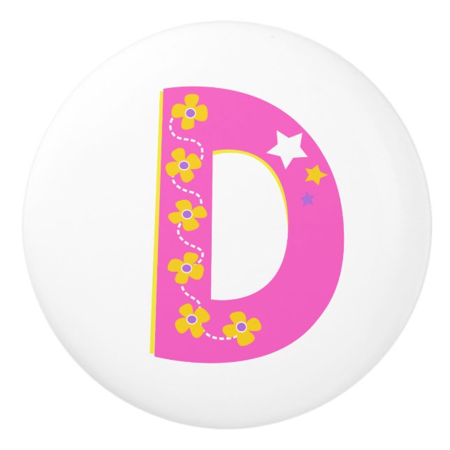 Decorative pink letter D monogrammed handle knob (Front)
