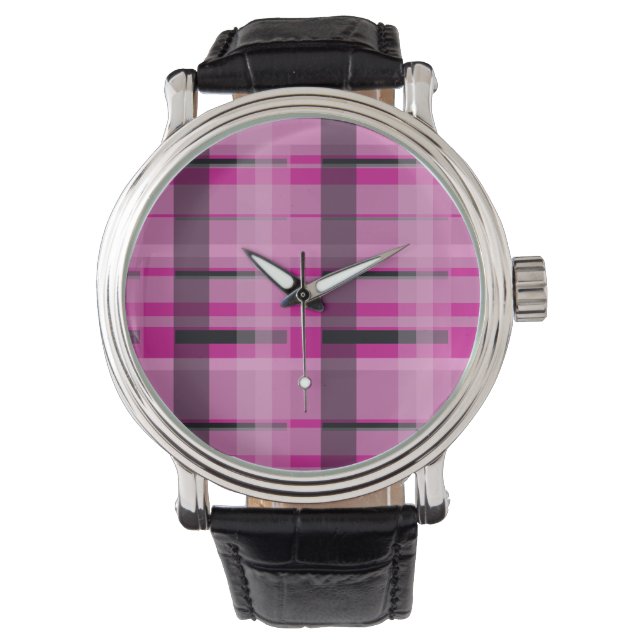 Decorative pink plaid watch (Front)