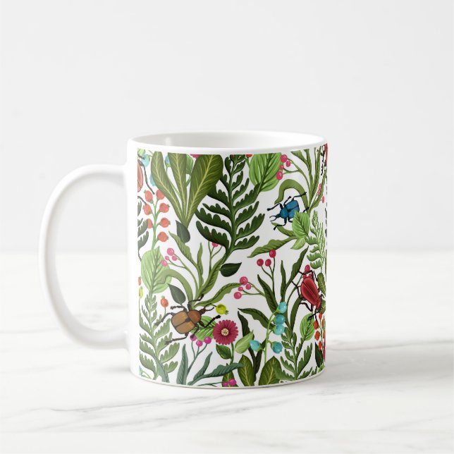 Decorative Plants and Insects: Seamless Design. Coffee Mug (Left)