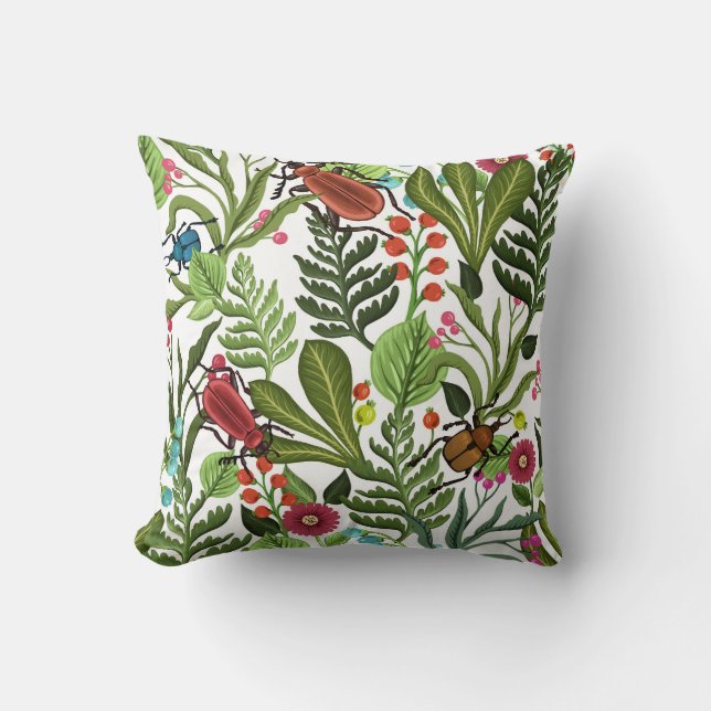 Decorative Plants and Insects: Seamless Design. Cushion (Front)