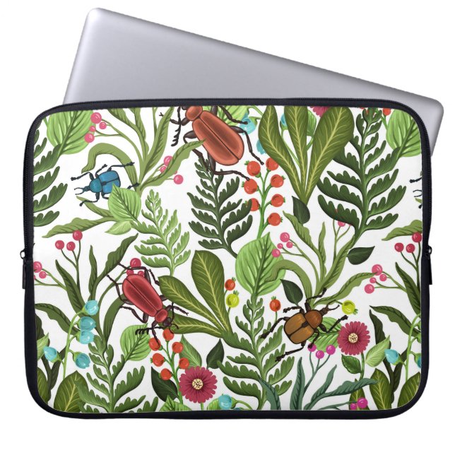Decorative Plants and Insects: Seamless Design. Laptop Sleeve (Front)