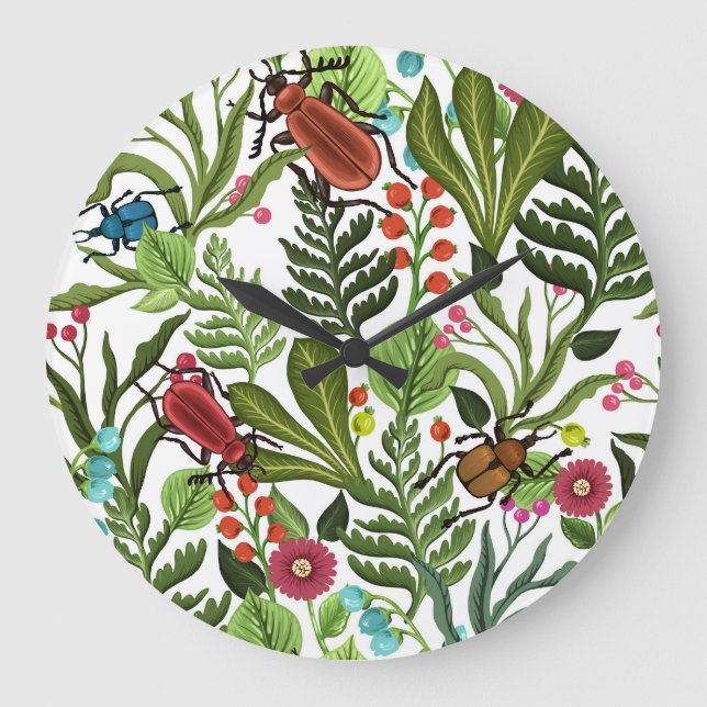 Decorative Plants and Insects: Seamless Design. Large Clock (Front)