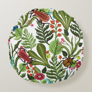 Decorative Plants and Insects: Seamless Design. Round Cushion