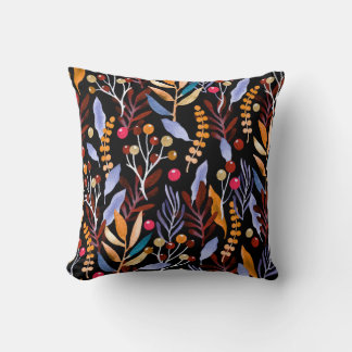 Decorative plants, herbs, berries and leaves. Abst Cushion