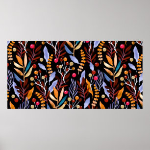 Decorative plants, herbs, berries and leaves. Abst Poster