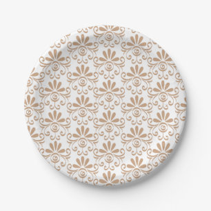 decorative plate with a beige floral pattern