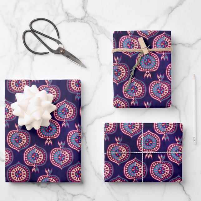 Decorative Pomegranate Pattern  Wrapping Paper Sheet (Front)
