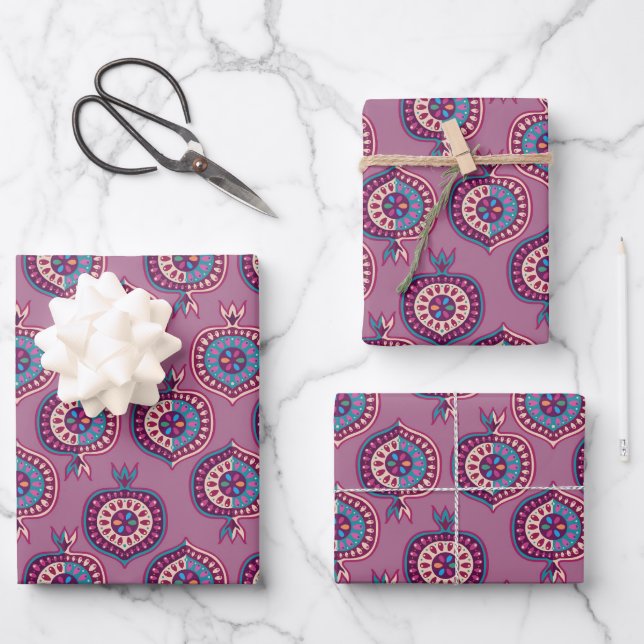 Decorative Pomegranate Pink Pattern   Wrapping Paper Sheet (Front)
