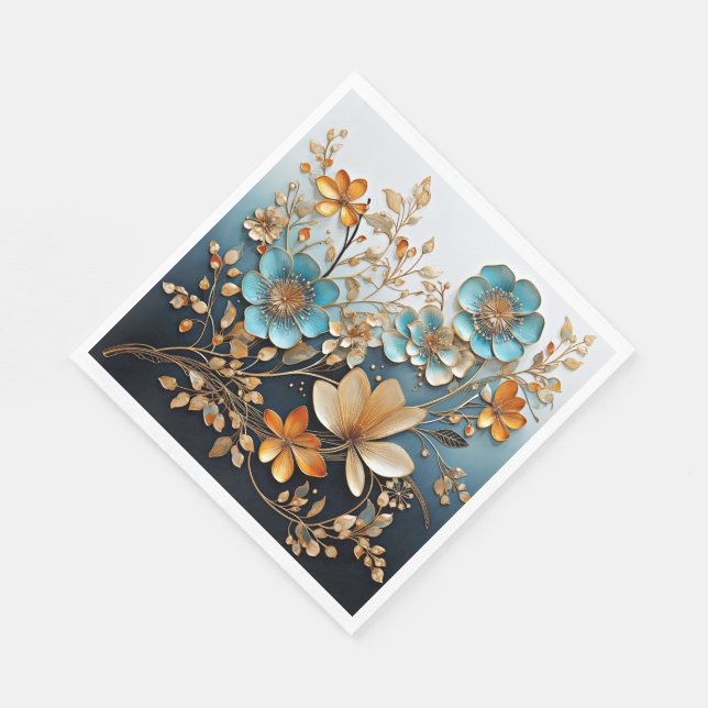 Decorative Porcelain-Look Flower Pattern Napkin (Corner)