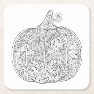 Decorative Pumpkin Doodle Square Paper Coaster