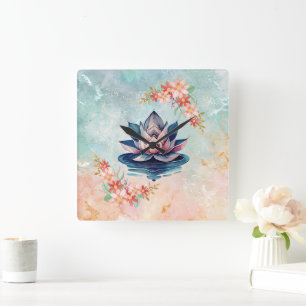 Decorative Purity Pink Lotus Square Wall Clock