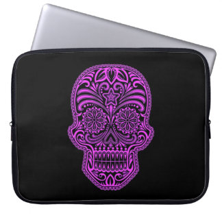 Decorative Purple and Black Sugar Skull Laptop Sleeve