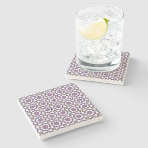 decorative purple geometric pattern stone coaster