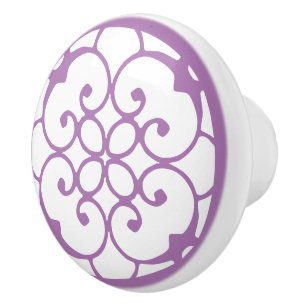 Decorative Purple White Pattern Ceramic Pull Knob